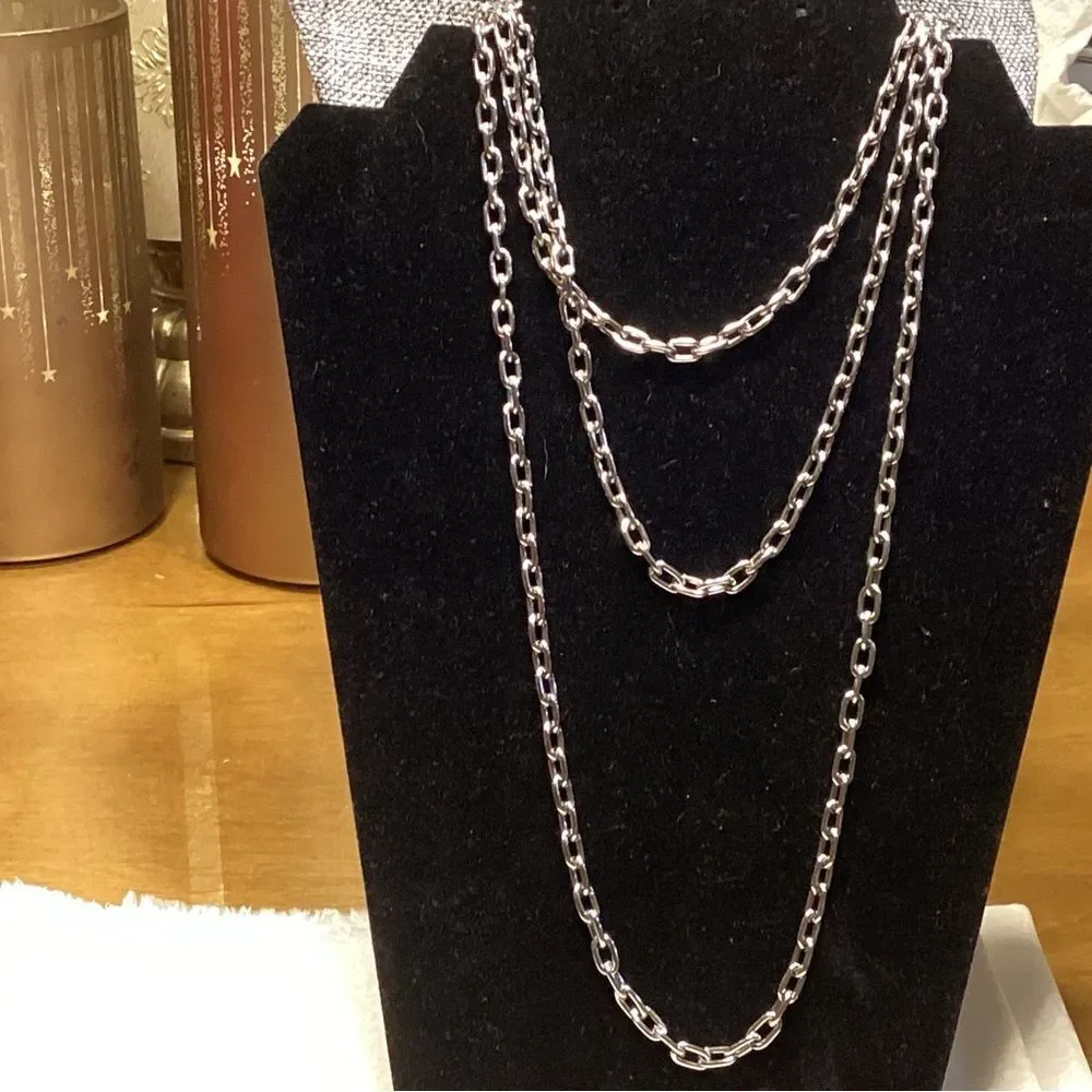 Long Silvertone  Chain Necklace
